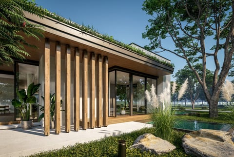 Modern two-story house with pool