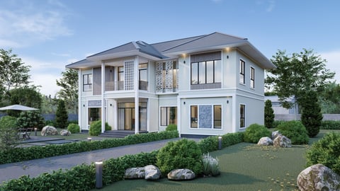 Modern two-story house with garden