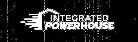 Integrated Powerhouse logo with house icon and motion lines on dark textured background